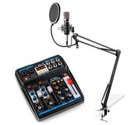 Vonyx Kit de Podcast con Mezclador, micrófono CMS400 y Brazo | Mezclador USB, micrófono CMS400, brazo articulado, Bluetooth y efectos DSP