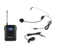 Vonyx WM60B Petaca Transmisora para Micrófonos Inalámbricos de Serie WM6, con Microfono Solapa y Micrófono de Diadema Color Negro Incluidos, Petaca para Micro Inalambrico