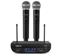 Micrófono Vonyx WM82 inalámbrico UHF doble mano Mini-XLR con funda