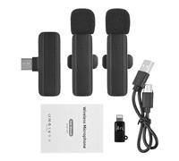 Micrófono Wiralle Lavalier Reducción de ruido profesional enchufe y reproducción de sonido transparente 20m Sin conexión de barrera para transmisión de videos de transmisión (1 receptor y 2 micrófono)