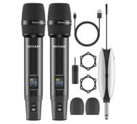 Micrófonos inalámbricos, micrófono de metal con sistema dinámico inalámbrico UHF profesional dual, receptor de micrófono recargable para cantar karaoke, boda, fiesta, DJ, discurso, iglesia, uso en