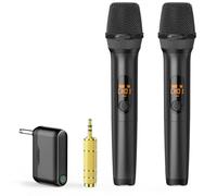 Micrófonos inalámbricos, micrófonos duales profesionales UHF para karaoke, sistema de micrófono dinámico inalámbrico con receptor de doble canal, Plug and Play, voz, boda, iglesia, sistema PA, máquina