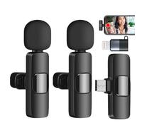 Micrófonos inalámbricos para iPhone, iPad, Android, paquete de 2 micrófonos Lavalier inalámbricos, transmisión de 20 m, Plug-Play, cancelación de ruido mini micrófono para entrevista, video podcast,