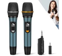 Micrófonos inalámbricos, sistema de micrófono dinámico inalámbrico recargable de metal UHF con receptor de conexión automática, micrófono inalámbrico profesional para karaoke, boda, iglesia, fiesta y