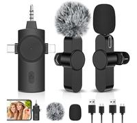 Micrófonos Inalámbricos Solapa para iPhone/Android/Cámara/PC，3 en 1 Micrófono Lavalier Inalámbrico Conector USB-C/3,5 mm/USB,Micro Inalambrico Plug&Play,para Grabación de Video, Youtube, TikTok