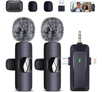 Micrófonos Lavalier inalámbricos duales para iPhone, Android, cámara, portátil, PC, micrófono de solapa inalámbrico 4 en 1 para grabación de video, vlog, YouTube, TikTok