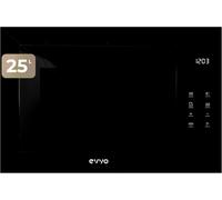 EVVO Microondas integrable Mi45 Glass Bl, 25L de Capacidad, Grill 1200W, Puerta y Marcos Efecto Brillante, Multifunción, 8 Funciones, Temporizador 60 Minutos, Display Digital (Acabado Negro Cristral)