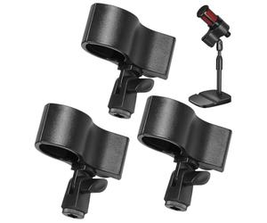 Microphone Clip, Mic Stand Holder, 10x8.5x5.5cm/3.94x3.35x2.17 Inches Adjustable Clamp Mount, Secure Thread Adapter, 3 Pack Black Set, for Studio Recording, Streaming, Podcasting
