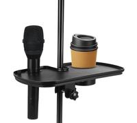Microphone Stand Cup Holder, Clamp-On Utility Tray, Quick-Access Stands Shelf, Sturdy Adjustable Clamp, Non-Slip, Black, Studio, Recording, Live Streaming, Stage