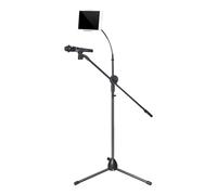 Microphone Stand Floor Tripod, 2 in 1 Adjustable Support with Phone Holder, Rotating Boom Arm Setup for Stage Singing Live Stream Studio Performance Wedding Events