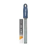 Microplane Zester - Rallador de Cocina en Azul Mezclilla para cítricos, parmesano, Jengibre, Chocolate y Nuez moscada con Hoja Fina de Acero Inoxidable. Fabricado en Estados Unidos