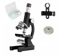 Microscopio-200-4000X de aumento, microscopio educativo biológico para estudiantes y adultos, con clip para teléfono, muestra biológica y luz de relleno (negro)