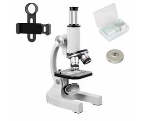 Microscopio-200-4000X de aumento, microscopio educativo biológico para estudiantes y adultos, con clip para teléfono, muestra biológica y luz de relleno (blanco)