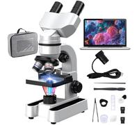 Microscopio Binocular Compuesto, Microscopio Profesional 40x A 1600x, Oculares Wf10x Y Wf40x, IluminacióN Led De 7 Colores Y RotacióN 360°, Microscopio Para Adultos, NiñOs Y Estudiantes,White