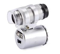 Microscopio Bolsillo con Luz LED 60 Aumentos Lupa Joyería UV Funda Cuero PU Interruptor Giratorio para Gemas Diamantes