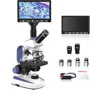 Microscopio compuesto monocular con pantalla LCD de 7 pulgadas, microscopio de aumento de 40X-2500X para adultos, iluminación dual, cámara integrada de 5 MP, escenario mecánico de doble capa para