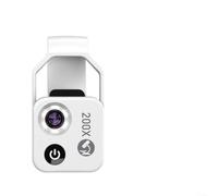Microscopio con clip para smartphone 200X HD con lente CPL y alimentación recargable por USB para uso microscópico inalámbrico continuo (blanco)