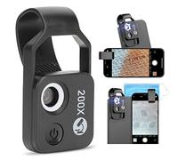 Microscopio de Bolsillo para Teléfono 200X, Microscopio de Fijación de Lente de Teléfono con Luz LED, CPL, Clip Universal, Lente Mini Micro Lupa 6000-6500K para Teléfonos (Negro)