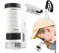 Microscopio de Mano Infantil Clip para móvil, LED, Compacto, Enfoque | Microscopio De Mano 60x-120x Para Exploración Al Aire Libre, Educación Científica, Observación De La Naturaleza Y A Blanco