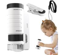 Microscopio de mano infantil Clip para móvil, LED, compacto, enfoque | Microscopio Educativo Infantil 60x-120x Para Exploración Al Aire Libre, Ciencia Educativa, Camping, Aprendizaje En Blanco