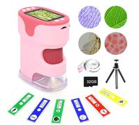 Microscopio Digital de Mano para niños con Pantalla HD de 2 Pulgadas, microscopio de Bolsillo de 200~1000X, Kit de Inicio con 6 Diapositivas aleatorias de muestras y Tarjeta SD de 32 G incluida,