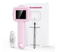Microscopio digital para niños con cámara de 2MP y aumento de 500X, diseño de mano para educación científica portátil y aprendizaje (rosa)
