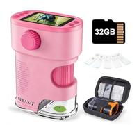 Microscopio digital para niños con pantalla 4K HD, hasta 1000 aumentos, incluye diapositivas preparadas y tarjeta de 32 GB, batería recargable, juguete científico STEM, regalo para niños y niñas de 6