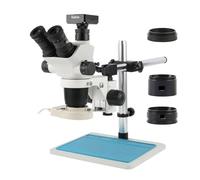 Microscopio estéreo Trinocular con Zoom 3,35x 6,7X 45X 90X, Lente Barlow 4K UHD, cámara de medición Digital for enseñanza Industrial para reparación y Soldadura(Brown)