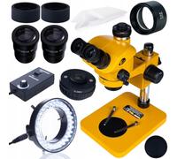 Microscopio estereoscópico trinocular zoom 7-50x naranja PRO modelo Sirius Pro MSSP-T-PS1-O - Greenough óptica Greenough, distancia de trabajo de 102 mm, anillo de luz LED 56 x regulador, oculares