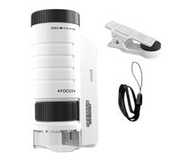 Microscopio Infantil Clip para móvil, LED, Compacto, Enfoque Ajustable | Microscopio educativo 60x-120x para exploración al aire libre, camping, naturaleza, insectos y ciencia escolar Blanco
