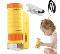 Microscopio Infantil Clip para móvil, LED, Compacto, Enfoque Ajustable | Microscopio Educativo Infantil 60x-120x para exploración al aire libre, camping, naturaleza, insectos y ciencia Amarillo