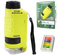 Microscopio Infantil portátil Aiwdeyi 60x-120x, Microscopio de Bolsillo Educativo con led, pequeño Alcance Infantil con láminas | Jouete Científico Niñas Niños 4-16 años