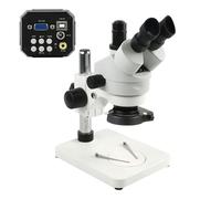 Microscopio, Microscopio estéreo trinocular, zoom continuo 7x-45x TV USB Microscopio industrial digital Cámara de microscopio +144 LED luz