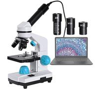 Microscopio Monocular (40X-2000X), Lente Monocular Inclinable A 45°, con 5 Portaobjetos, 3 Lentes: 2X/WF10X/WF25X, Enfoque Fino, Iluminación Dual, para Laboratorio De Estudiantes.,40X-2000X