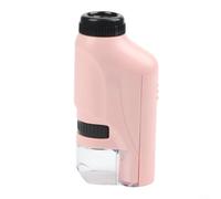 Microscopio para niños, lente óptica portátil con zoom 60X-120X con LED integrado y adaptador de smartphone para aprendizaje de biología (rosa)