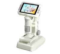 Microscopio portátil 1600X para niños, mini microscopio digital de bolsillo con hojas de muestra, pantalla de 4 pulgadas con 6 luces LED ajustables, regalo educativo (gris)