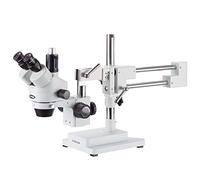 Microscopio profesional AmScope SM-4TPZ trinocular, enfoque estereoscópico, con control de enfoque simultáneo, lentes WH10X, objetivo de aumento de 0,7 a 4,5, iluminación ambiental, soporte de brazo doble