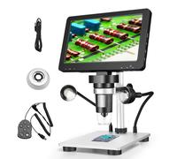 Microscopio Profesional Digital 7" 1200x 12MP Con Pantalla Giratoria HD, 8 Luces LED, 12 Idiomas, 10cm Distancia Trabajo, Controlador Electrónico Para Soldadura