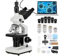Microscopio trinocular Compuesto, Aumento 40X-5000X, microscopio LED Compuesto trinocular de Laboratorio Digital con cámara USB y Etapa mecánica, oculares WF10x y WF20x, Condensador Abbe..