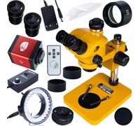 Microscopio trinocular estereoscópico Rosfix Sirius Pro MSSP-T-PS1-O Orange PRO Set Full HD Cámara HDMI VGA, Zoom 7-50x, óptica Greenough, luz de anillo LED 56x, distancia de trabajo 102 mm