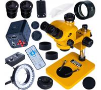 Microscopio trinocular estereoscópico Sirius Pro MSSP-T-PS1-O Orange PRO Set con zoom de 7 - 50x, óptica Greenough, distancia de trabajo de 102 mm, cámara de 16 MP 4K, luz de anillo LED, Barlow 0,5 X