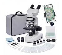 Microscopios binoculares, microscopios biológicos compuestos 200X-5,000X con multiplicador 6x, microscopio con juego de diapositivas de microscopio, adaptador de teléfono, microscopios biológicos para