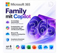 Microsoft 365 Family | Hasta 6 personas | Aplicaciones premium y almacenamiento en la nube | Suscripción de 1 año | PC, Mac, iOS y Android