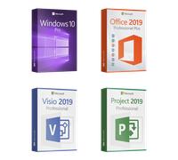 Microsoft Visio 2019 Professional - Microsoft Project 2019 Professional - Microsoft Office 2019 Professional Plus - Microsoft Windows 10 Professional Licencia para 3 PC