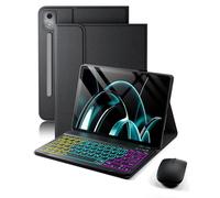 MicroTunk Funda para Lenovo Idea Tab Pro de 12,7 pulgadas (2025) con Bluetooth inalámbrico iluminado teclado alemán (QWERTZ) y ratón, magnéticamente extraíble, funda para teclado retroiluminado