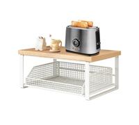 Microwave Counter Shelf Pull Out Drawer - Wood Metal 37x26x18cm 1800g Coffee Machine Stand - Adjustable Slide Basket For Tea Bags Snacks Toaster - Space Saving