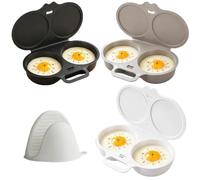 Microwave Egg Poacher With Lid & Handle, Dual Cavity Microwave Egg Poacher for 2 Eggs, Quick Oil-Free Cooking for Home, Office & Travel (3pcs)