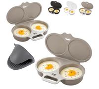 Microwave Egg Poacher With Lid & Handle, Dual Cavity Microwave Egg Poacher for 2 Eggs, Quick Oil-Free Cooking for Home, Office & Travel (2pcs Light Gray)