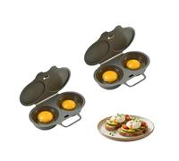 Microwave Egg Poacher With Lid & Handle, Dual Cavity Microwave Egg Poacher, Quick Oil-Free Cooking for Kitchen Cooking Tool (Grey)