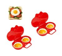 Microwave Egg Poacher With Lid & Handle, Dual Cavity Microwave Egg Poacher, Quick Oil-Free Cooking for Kitchen Cooking Tool (Red)